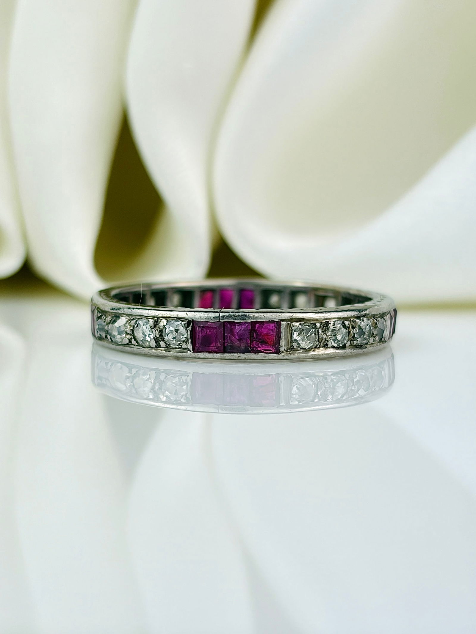 antique ruby and diamond full eternity band ring art deco era - 2