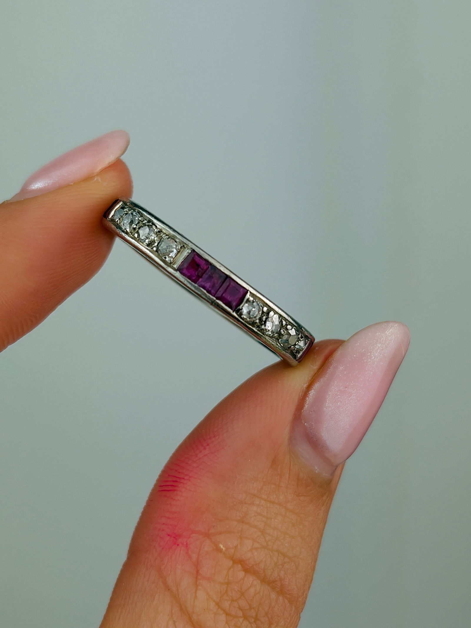 antique ruby and diamond full eternity band ring art deco era - 4