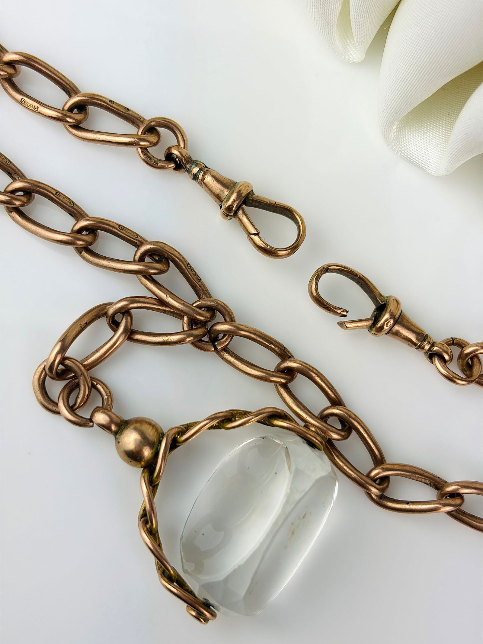 heavy antique double Albert chain necklace in 9ct gold with spinning fob seal pendant - 2