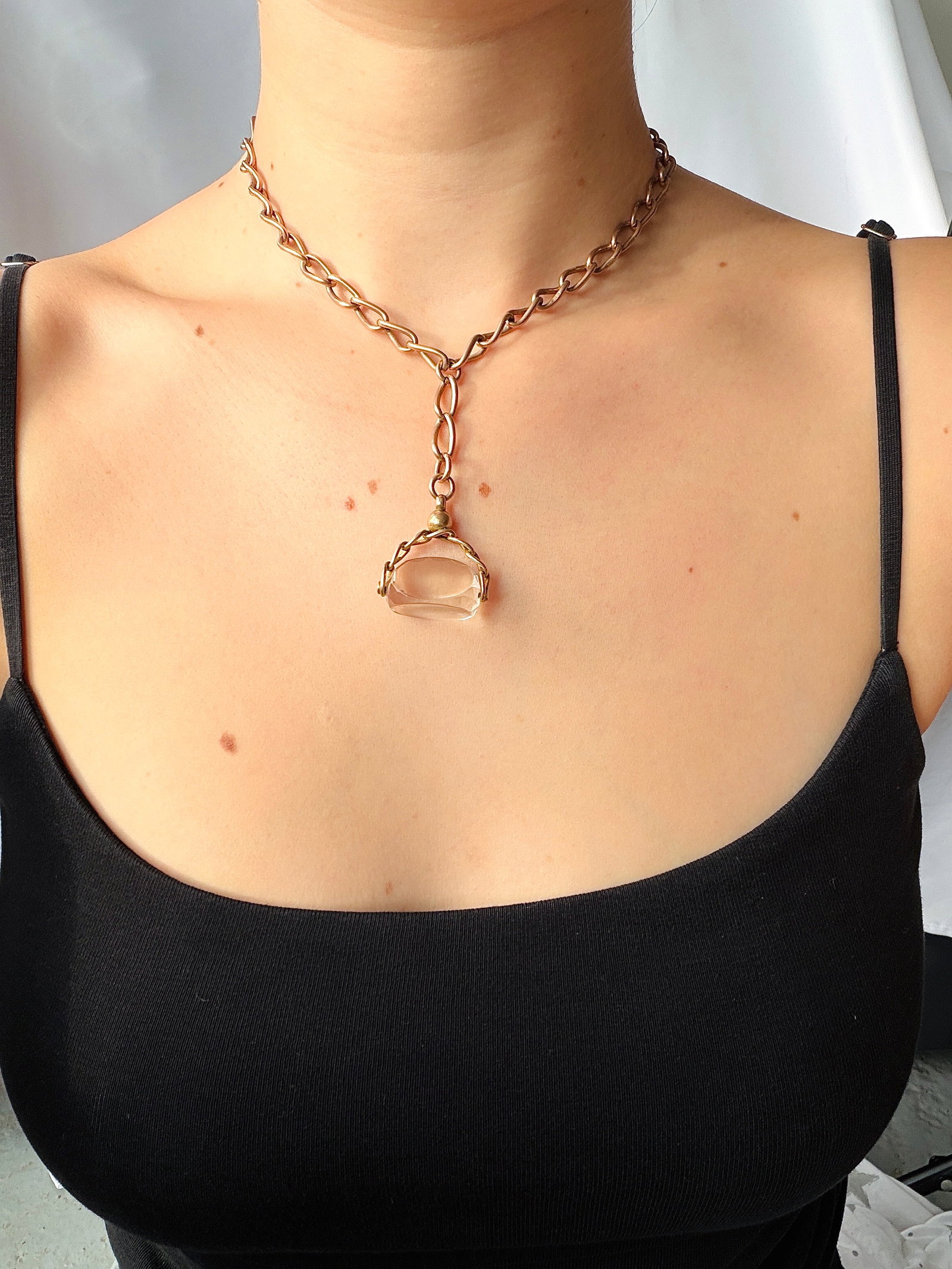 heavy antique double Albert chain necklace in 9ct gold with spinning fob seal pendant - 6