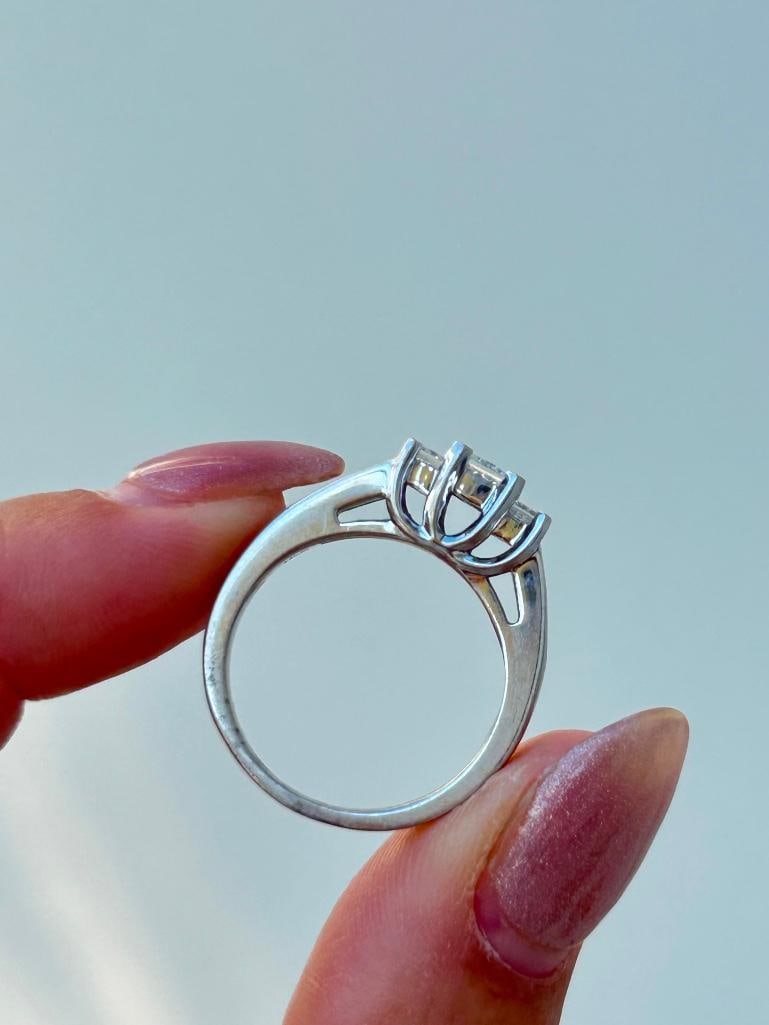 *Vintage Princess Cut Diamond and Platinum Three Stone Ring - 14