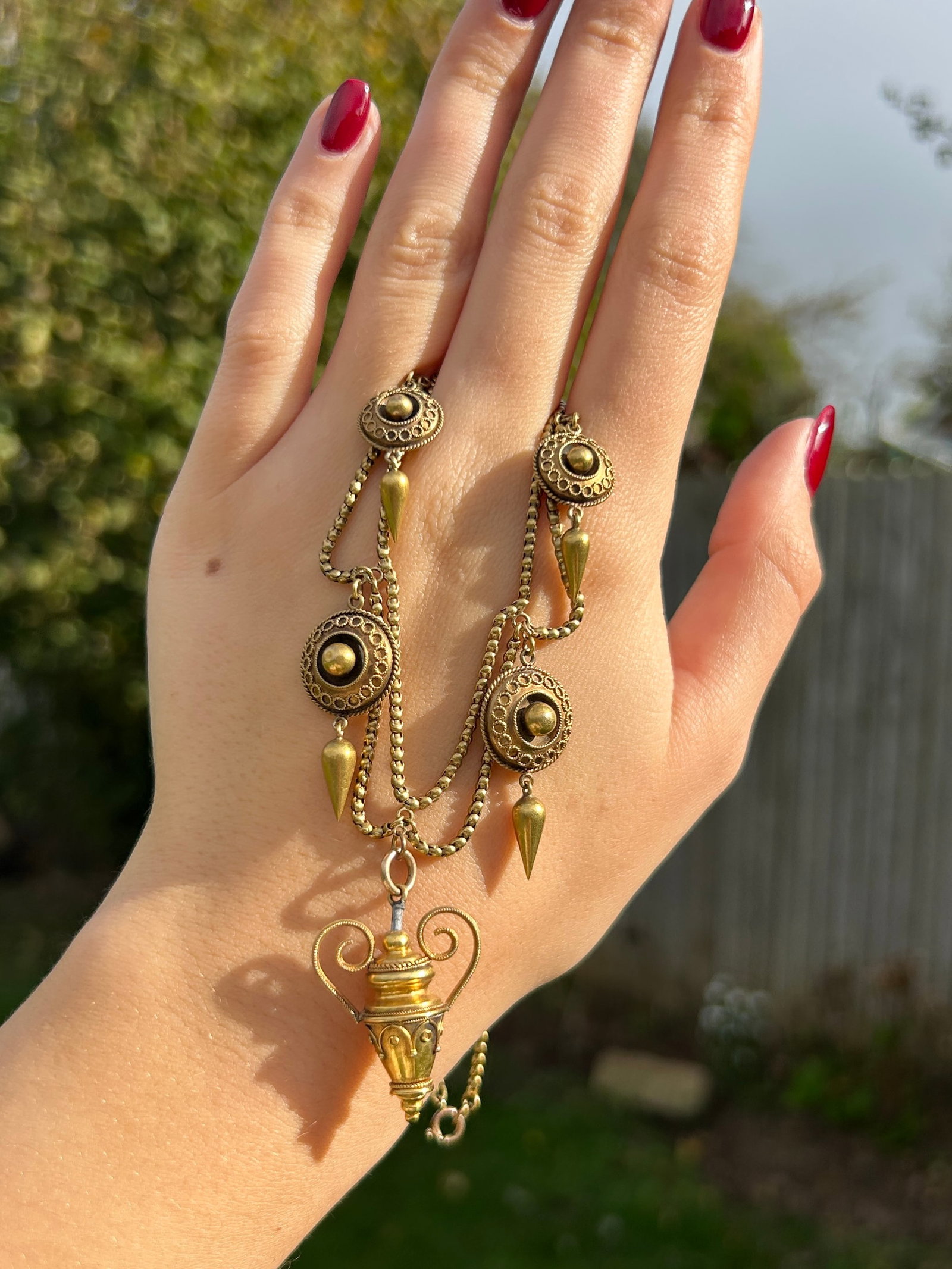 Antique 18ct Gold Etruscan Revival Gold Drop Necklace - 12