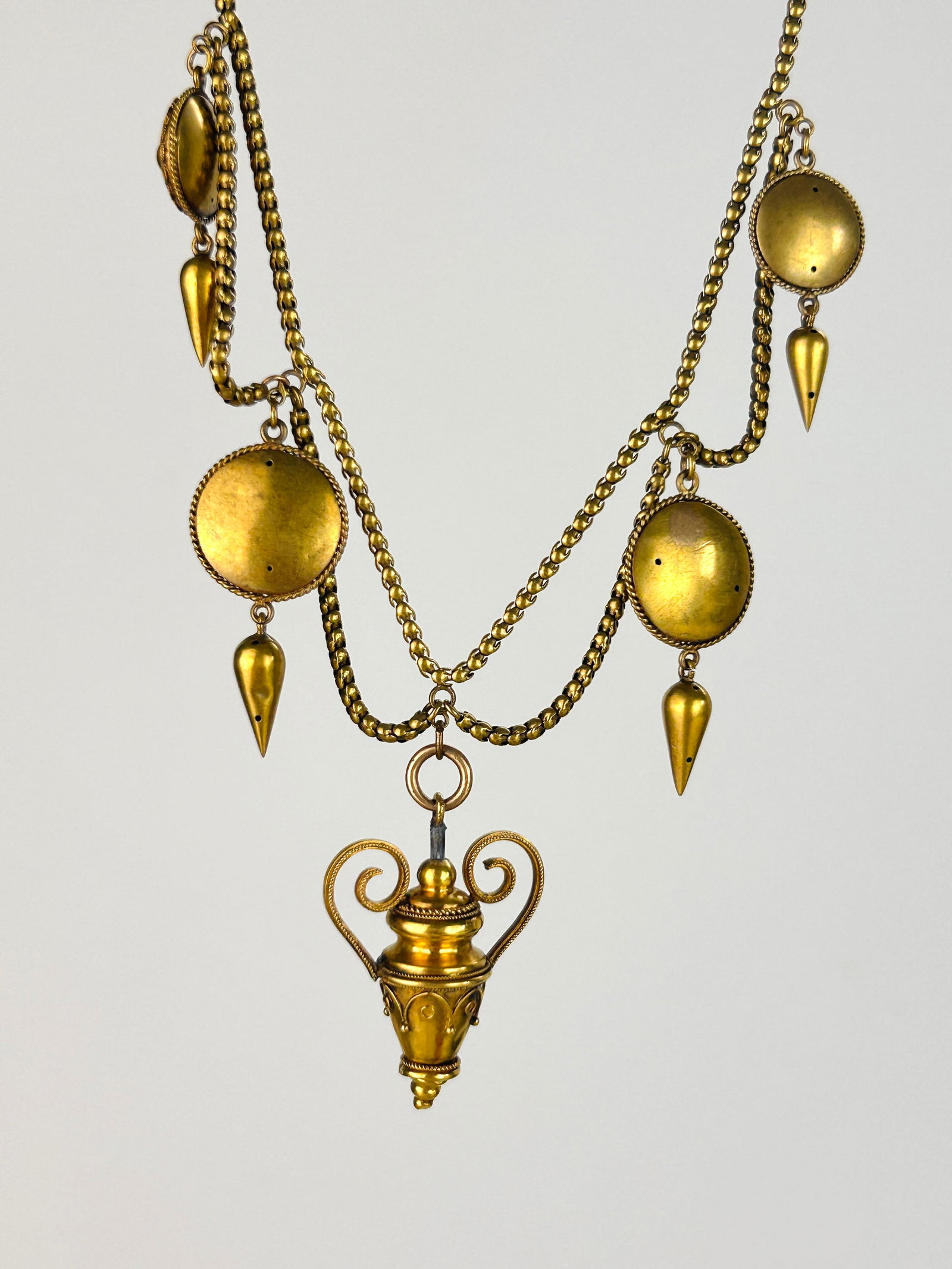 Antique 18ct Gold Etruscan Revival Gold Drop Necklace - 2