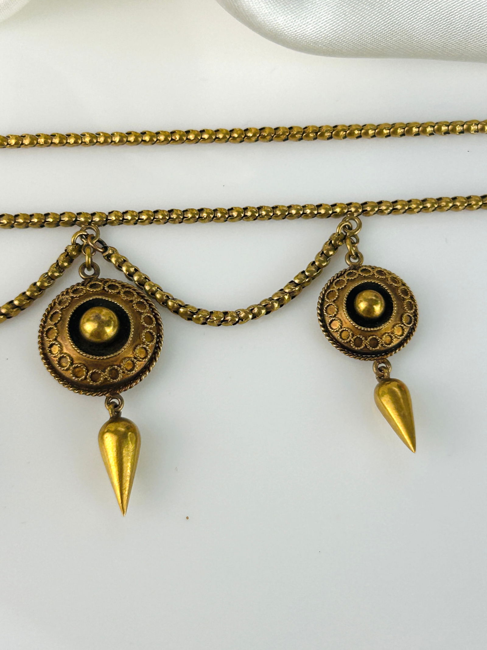Antique 18ct Gold Etruscan Revival Gold Drop Necklace - 7