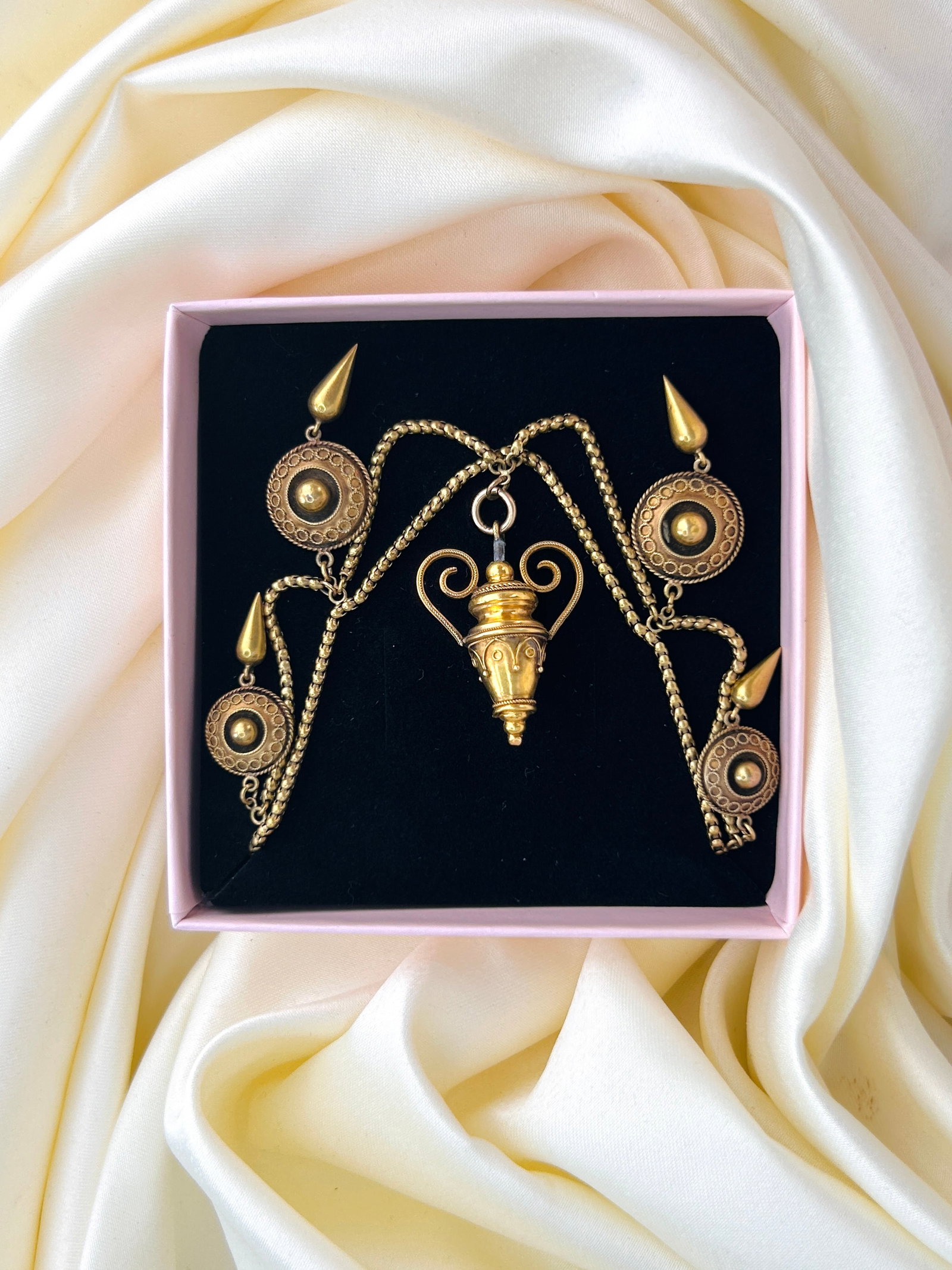 Antique 18ct Gold Etruscan Revival Gold Drop Necklace - 8