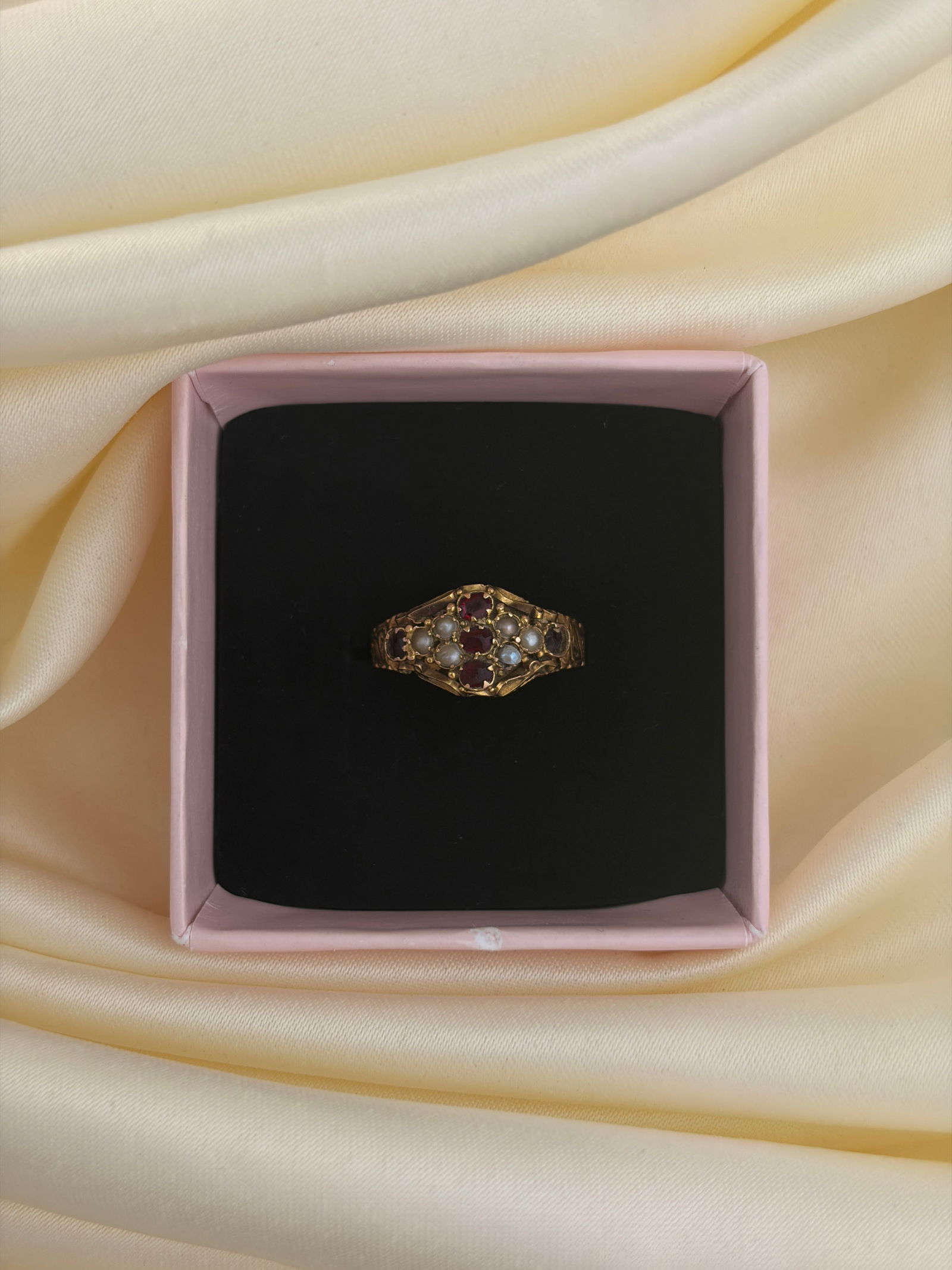 antique c.1882 15ct yellow gold unusual gemset ring - 7