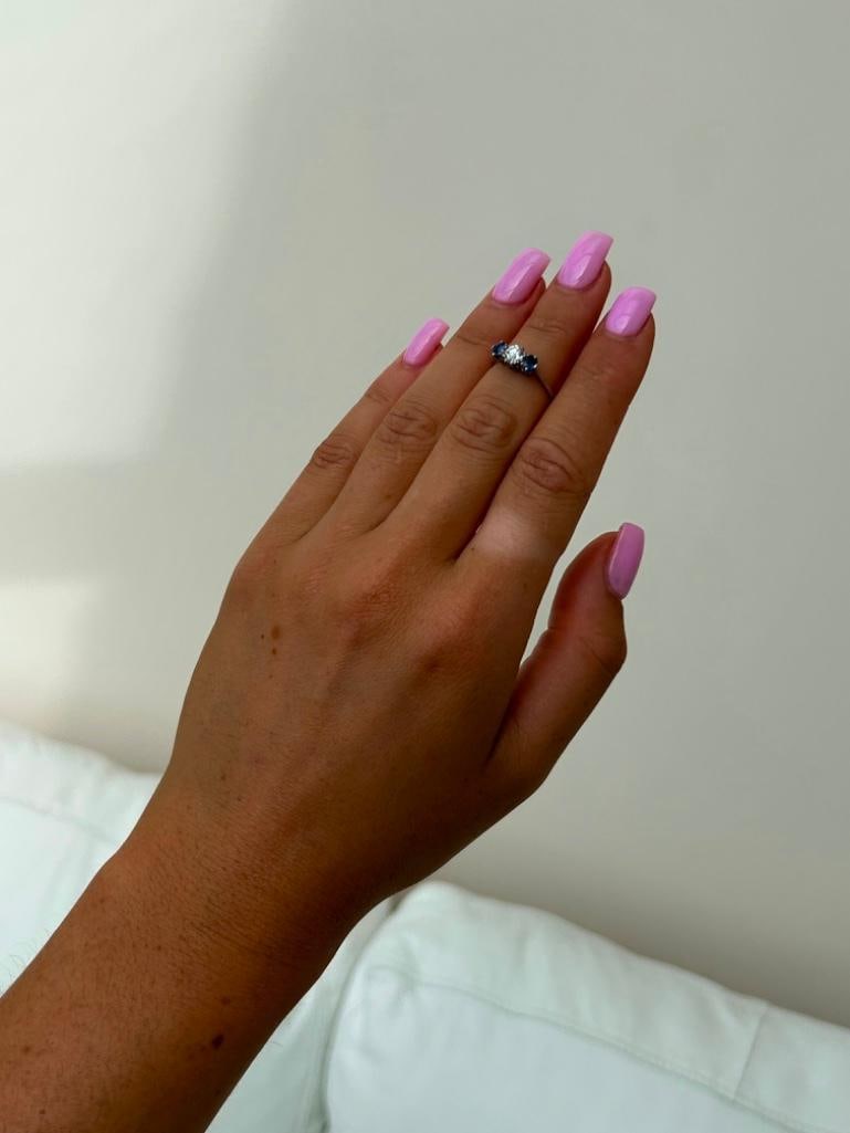 Antique 18ct Gold and Platinum Sapphire and Diamond 3 Stone Ring - 3