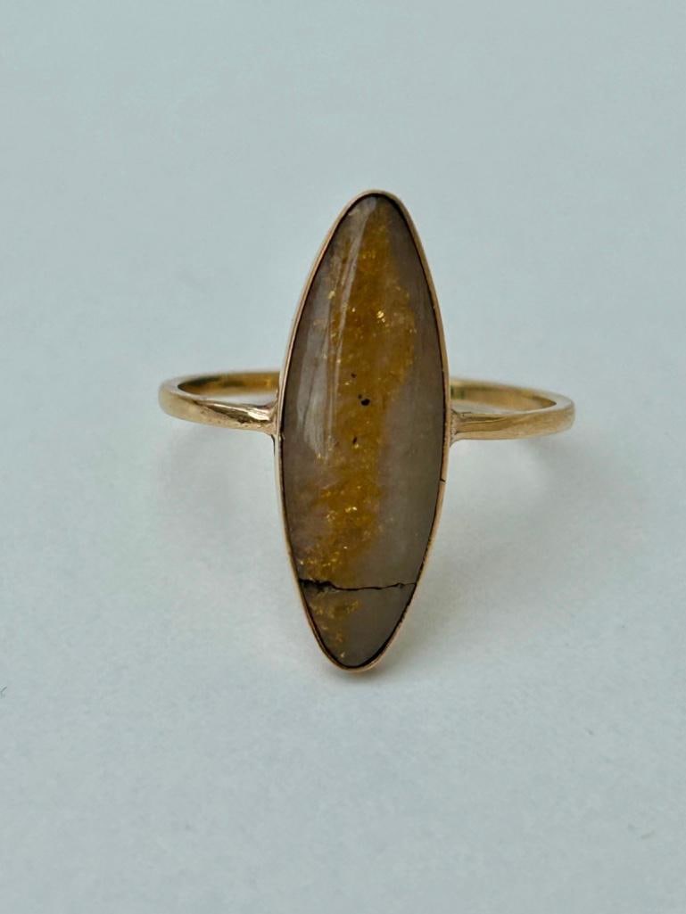Antique Agate Navette Ring in Gold - 3