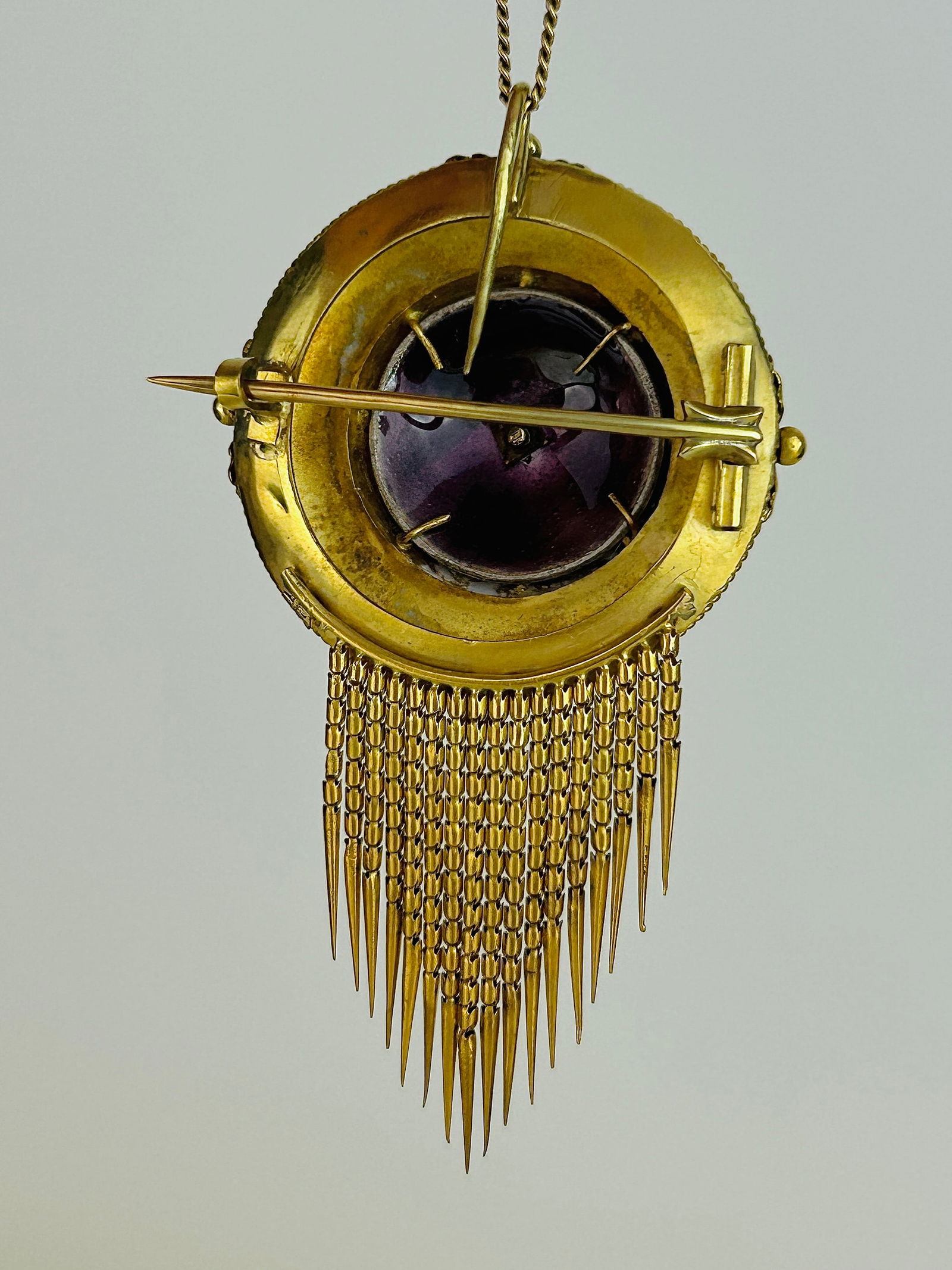 Antique Victorian Blue Enamel, Pearl and Diamond 18ct Gold Tassel Brooch - 3