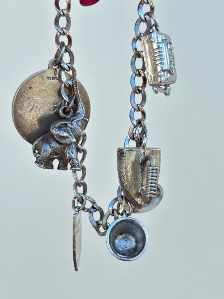 Heavy Vintage Silver Curb Link Charm Bracelet - 2