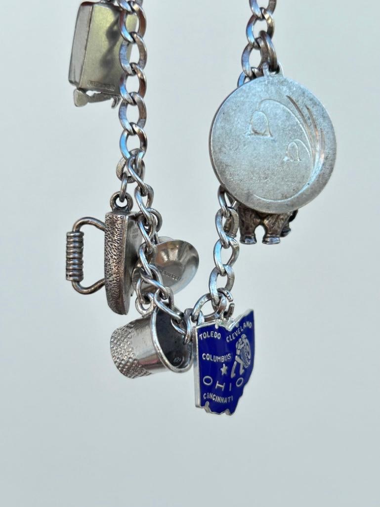 Heavy Vintage Silver Curb Link Charm Bracelet - 3