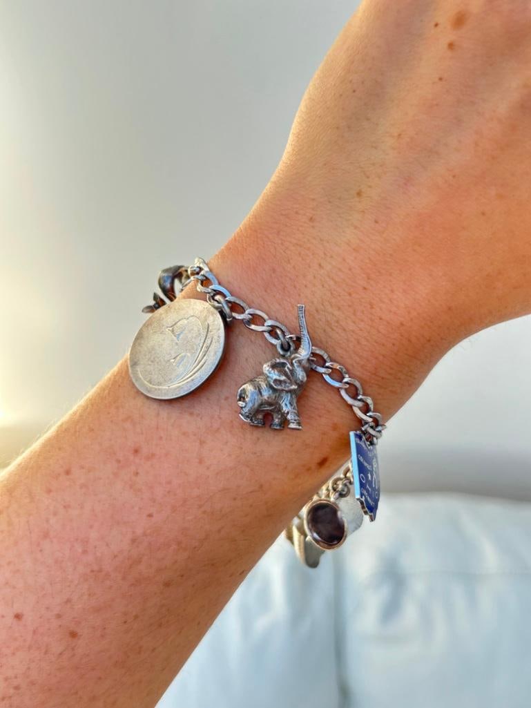 Heavy Vintage Silver Curb Link Charm Bracelet - 4