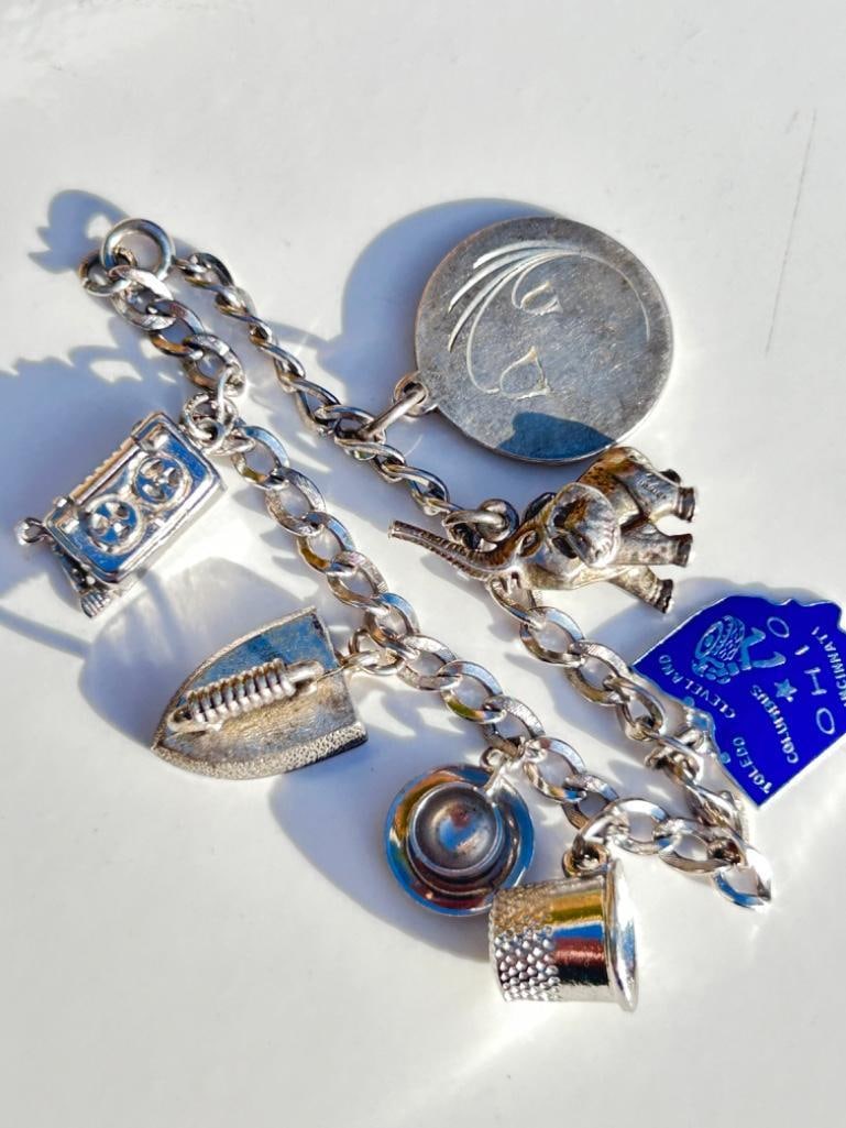 Heavy Vintage Silver Curb Link Charm Bracelet - 6