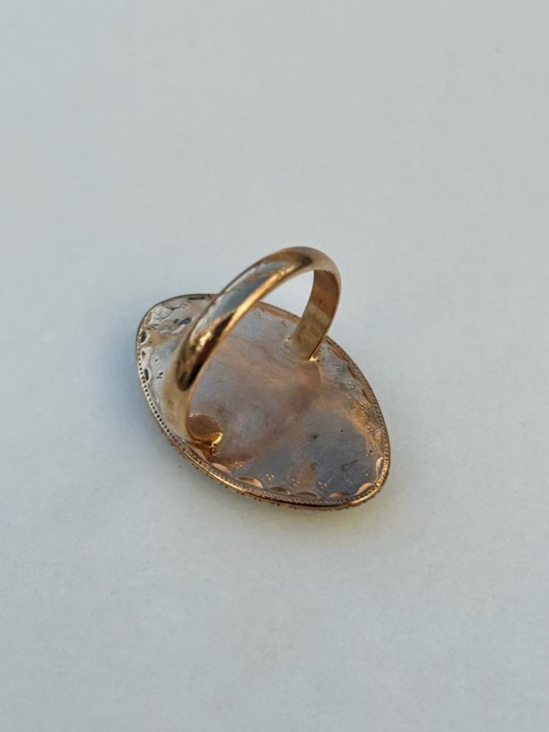 Antique Gold Large Hair Navette Ring with Pearl Surround - 5