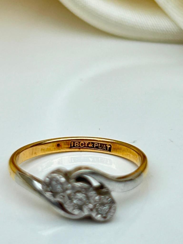 Antique Art Deco Era 18ct Yellow Gold Diamond 3 Stone Twist Ring - 5