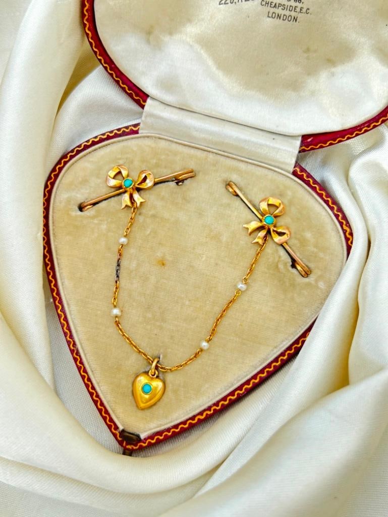 Mappin Brothers Victorian Turquoise and Pearl 9 Carat Gold Brooch - 2