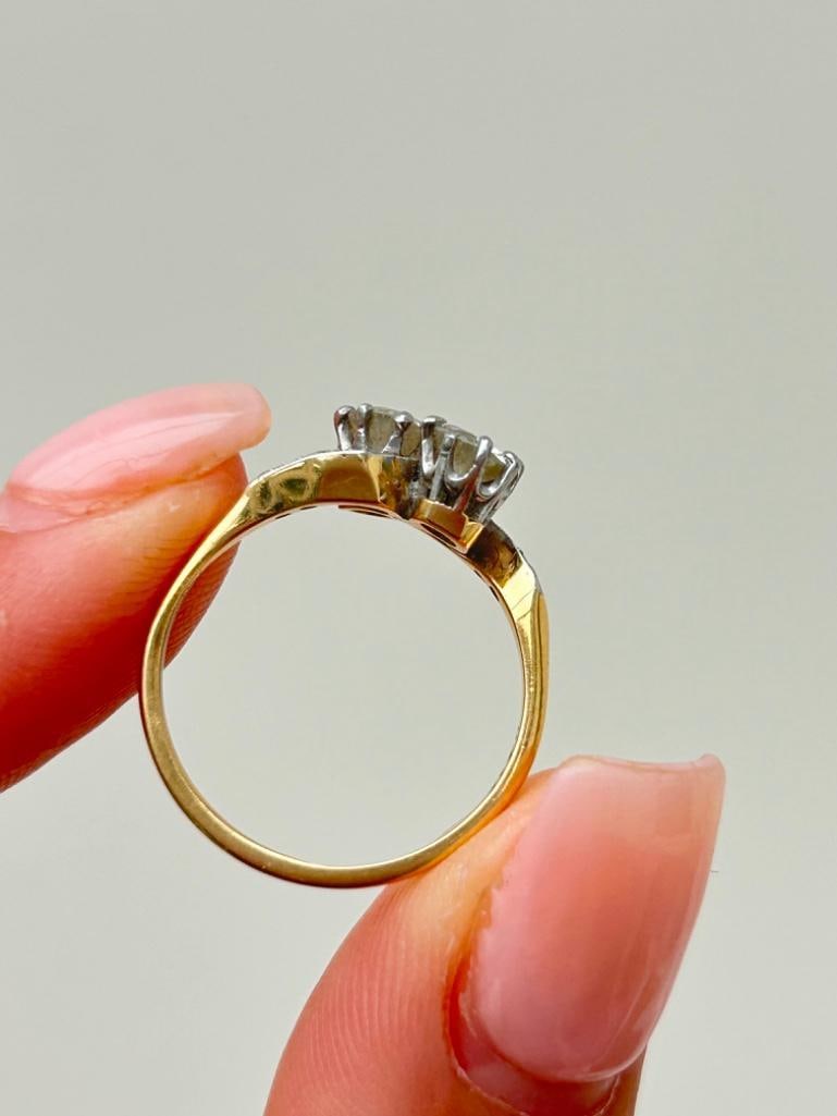 *18ct Yellow Gold x Platinum Diamond Cross Over “moi et toi” Ring - 10