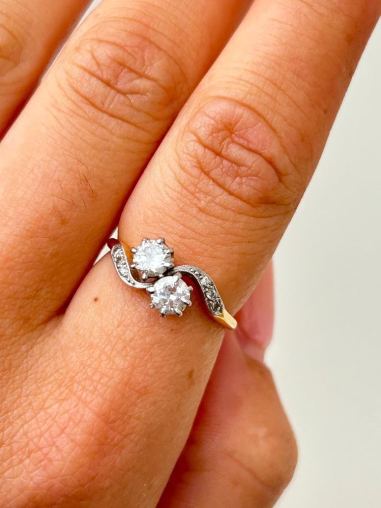 *18ct Yellow Gold x Platinum Diamond Cross Over “moi et toi” Ring - 4