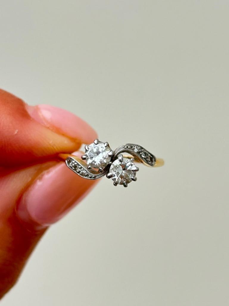 *18ct Yellow Gold x Platinum Diamond Cross Over “moi et toi” Ring - 5