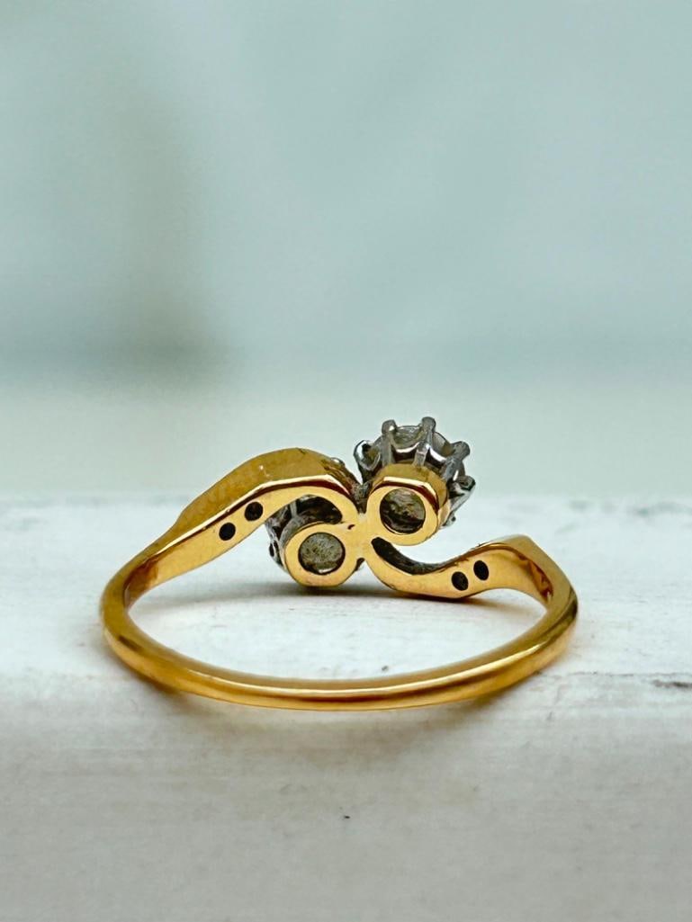 *18ct Yellow Gold x Platinum Diamond Cross Over “moi et toi” Ring - 6