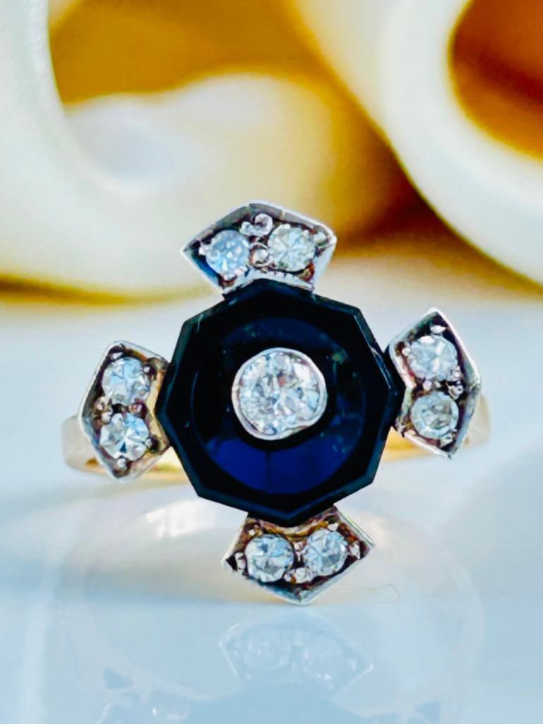 Outstanding Carved Onyx and Diamond Carved Ring in Gold: Outstanding Carved Onyx and Diamond Carved Ring in Gold amazing onyx diamond ring, truly beautiful measurements size uk L1/2 us 6 head of ring 16mm x 16mm weight