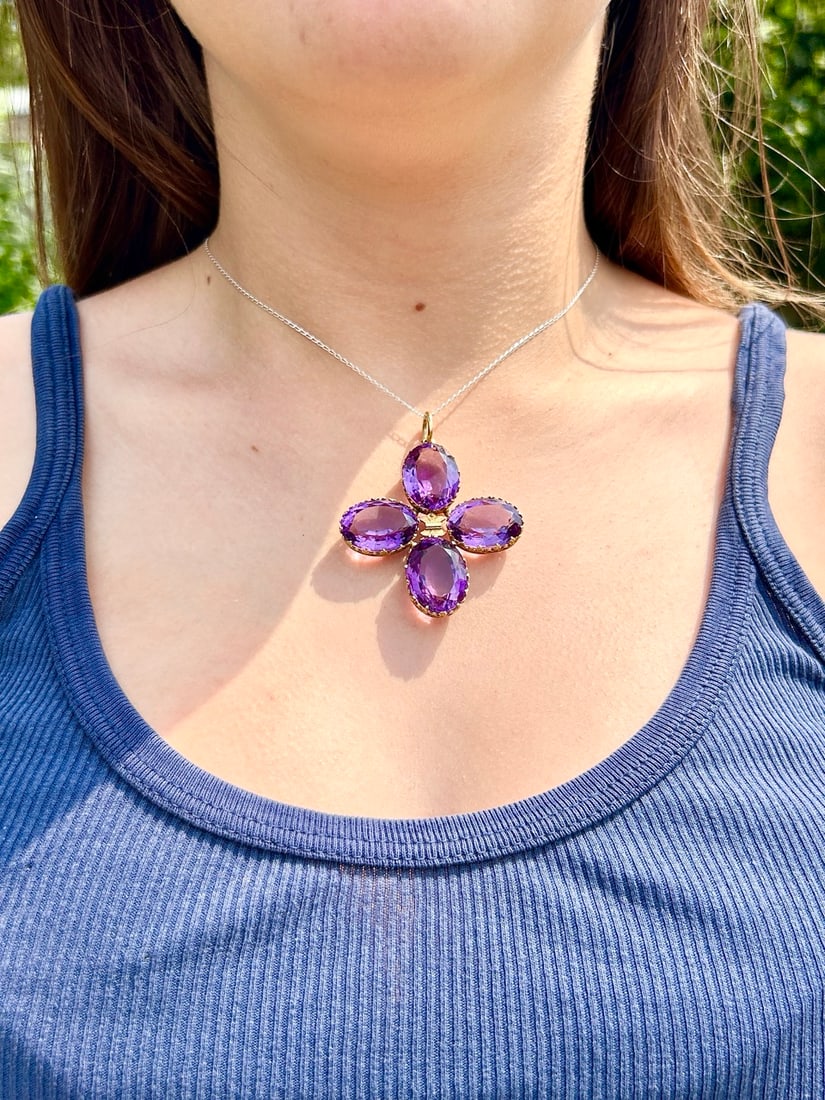 Large antique gold amethsyt brooch / pendant - 7