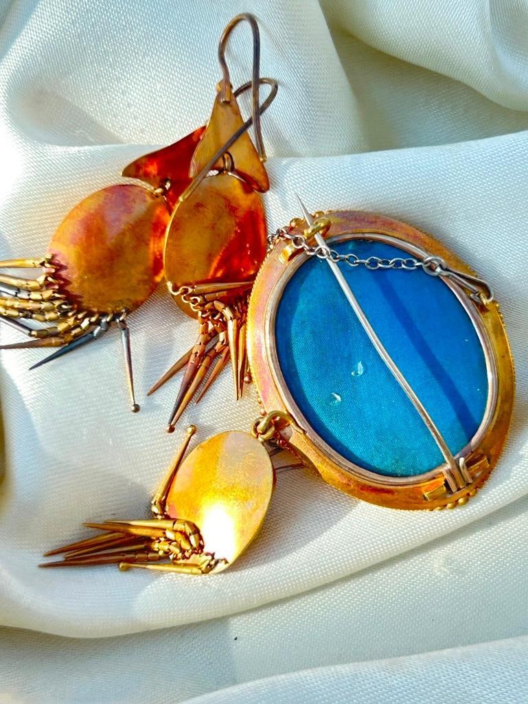 Antique Victorian Era 18ct Yellow Gold Blue Enamel Stars and Pearl Suite in Fitted Box - 14