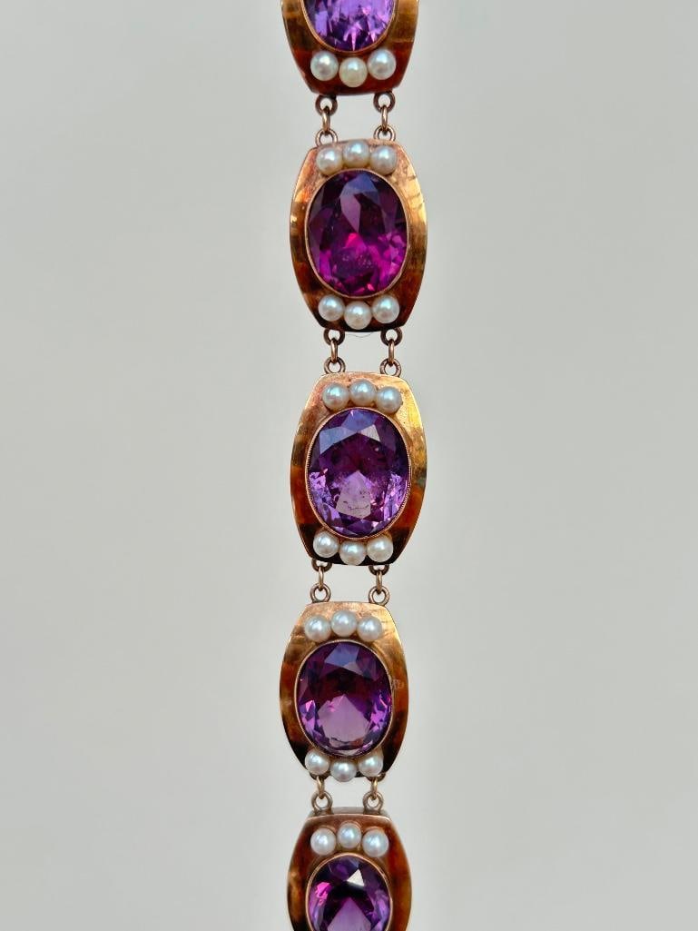 Antique 14ct Yellow Gold Chunky Stone Set Bracelet with Safety Chain - 3