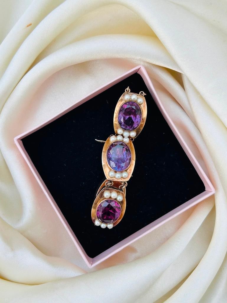 Antique 14ct Yellow Gold Chunky Stone Set Bracelet with Safety Chain - 6