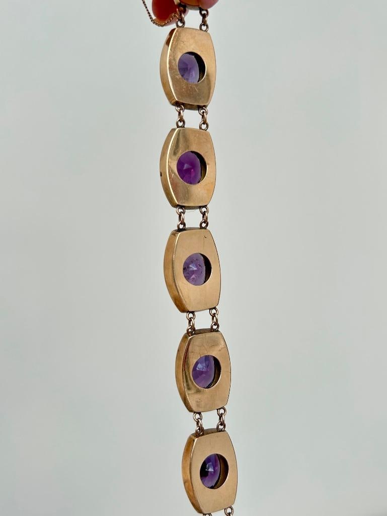 Antique 14ct Yellow Gold Chunky Stone Set Bracelet with Safety Chain - 8