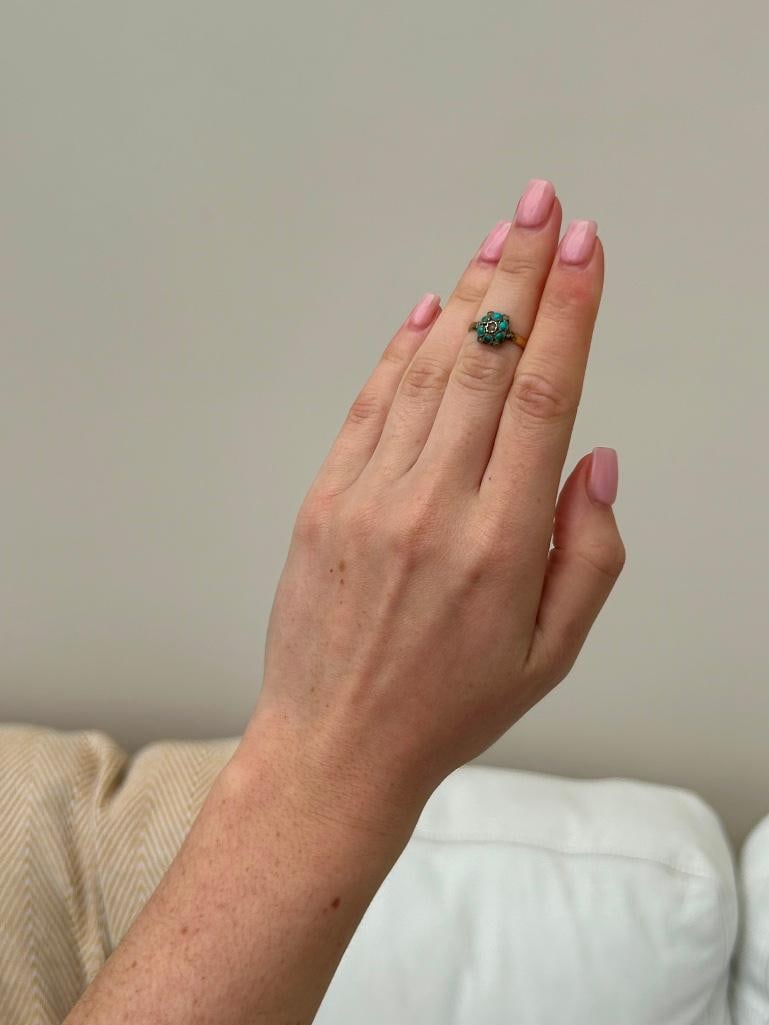 Antique Sweet Turquoise and Pearl Gold Ring - 3