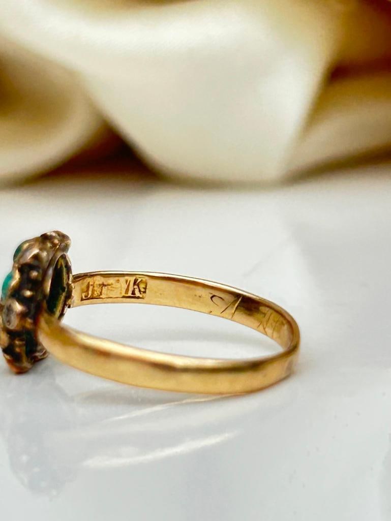 Antique Sweet Turquoise and Pearl Gold Ring - 7