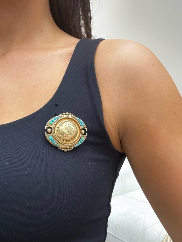 Antique Gold Large Turquoise Brooch - 2