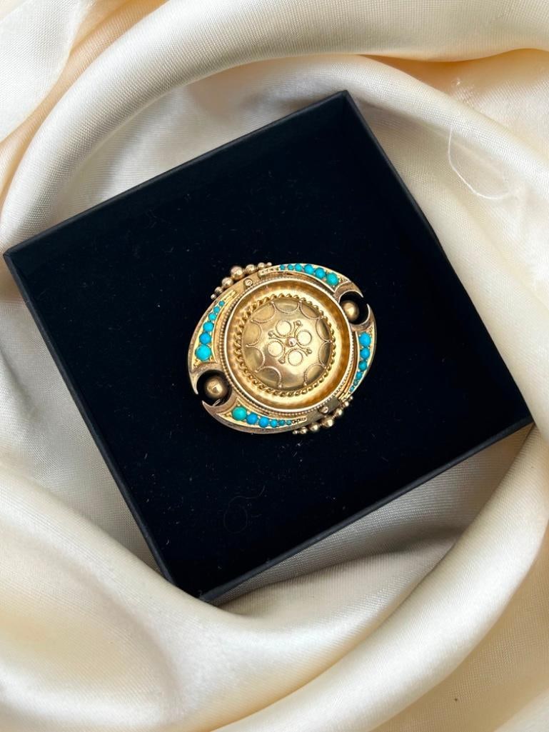 Antique Gold Large Turquoise Brooch - 3