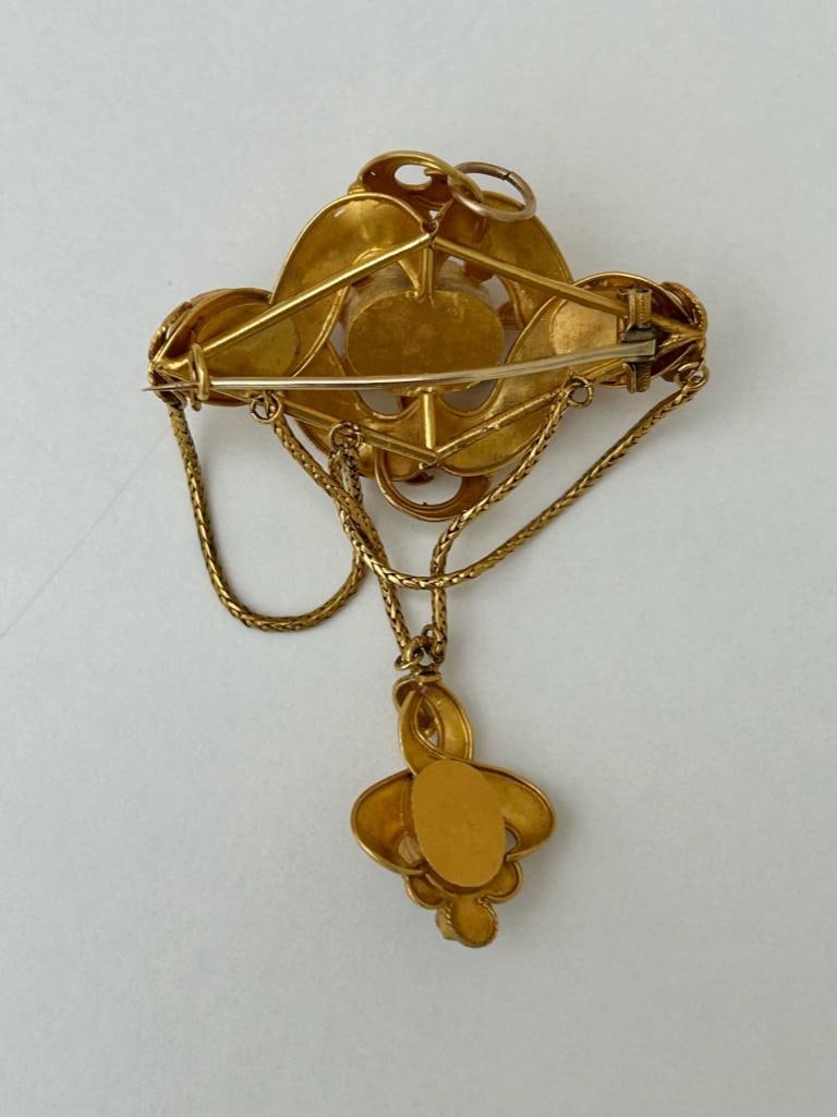 Antique Gold Foiled Amethyst and Crystal Brooch/Pendant - 5