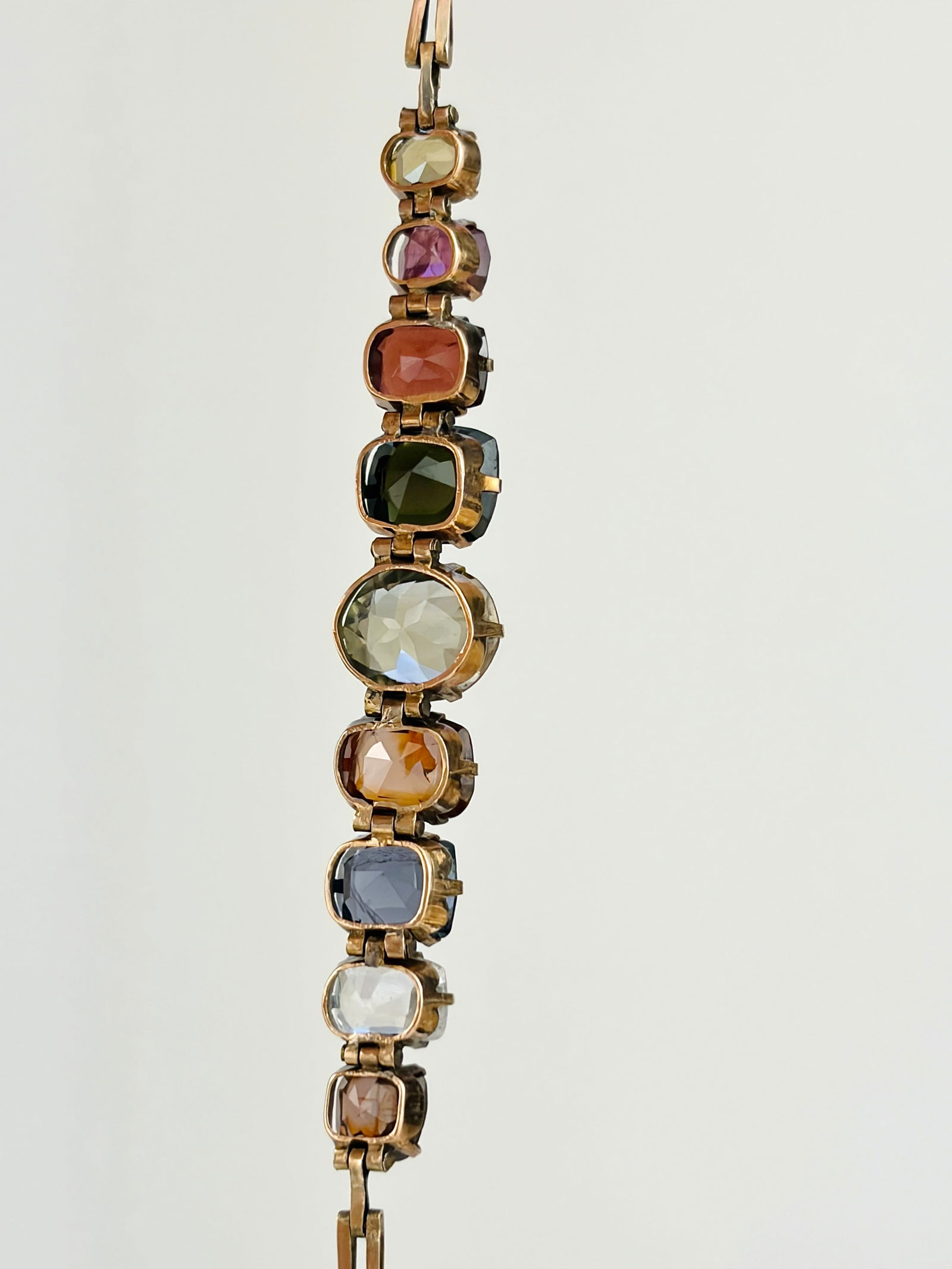 ANTIQUE 9CT GOLD MULTIGEM BRACELET WITH TOPAZ, AMETHYST, QUARTZ AND SPINEL - 6