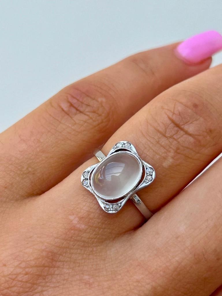 Antique Platinum Moonstone and Diamond Ring - 2