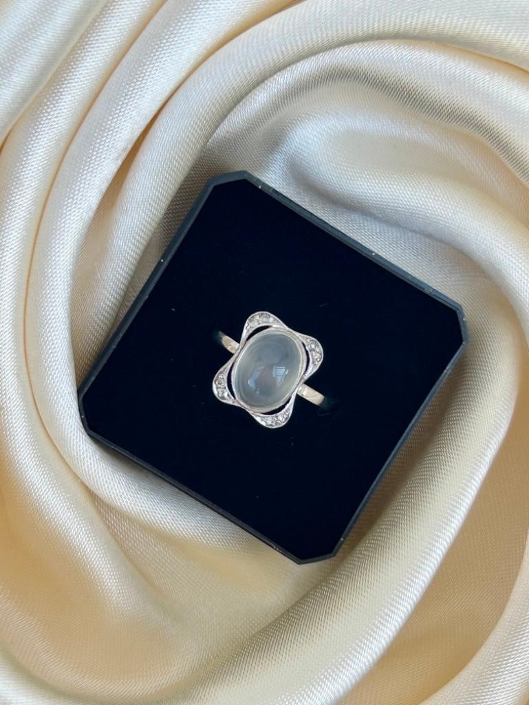 Antique Platinum Moonstone and Diamond Ring - 4