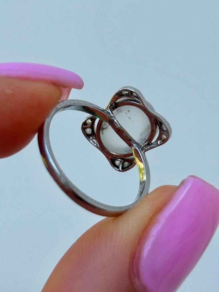 Antique Platinum Moonstone and Diamond Ring - 5
