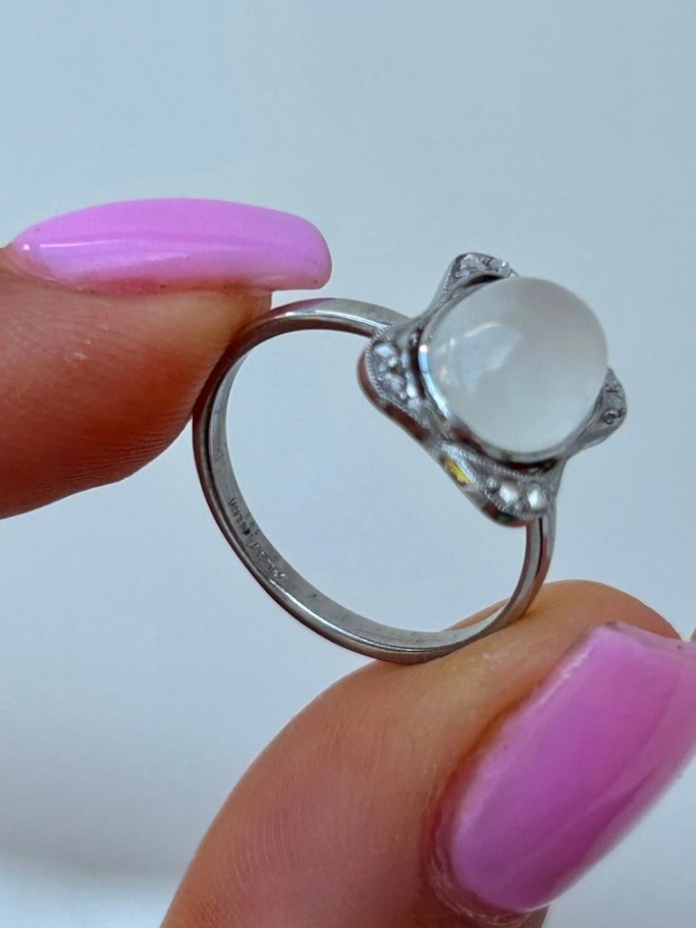 Antique Platinum Moonstone and Diamond Ring - 6