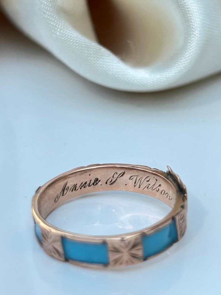 Antique gold blue enamel shield front ring - 9