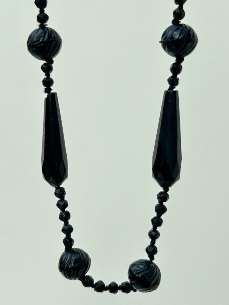 Antique Victorian Era Carved Jet Necklace - 2
