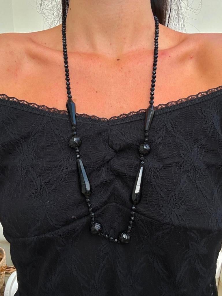 Antique Victorian Era Carved Jet Necklace - 4