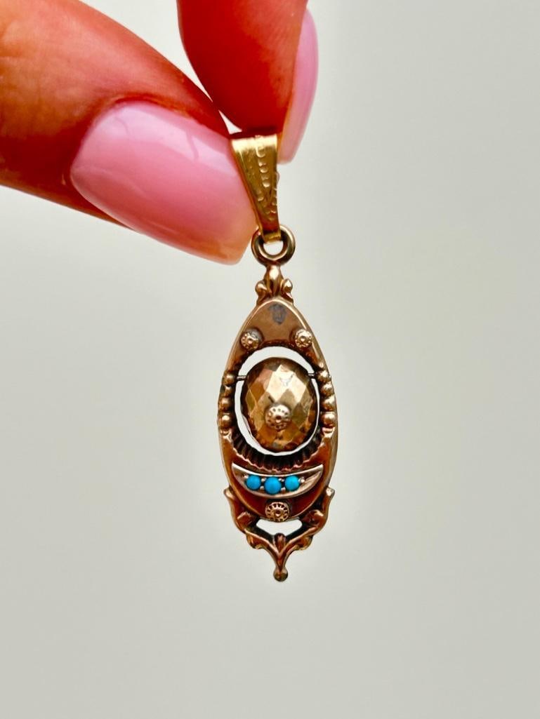 Antique 9ct Gold Turquoise Pendant (1 of 3)