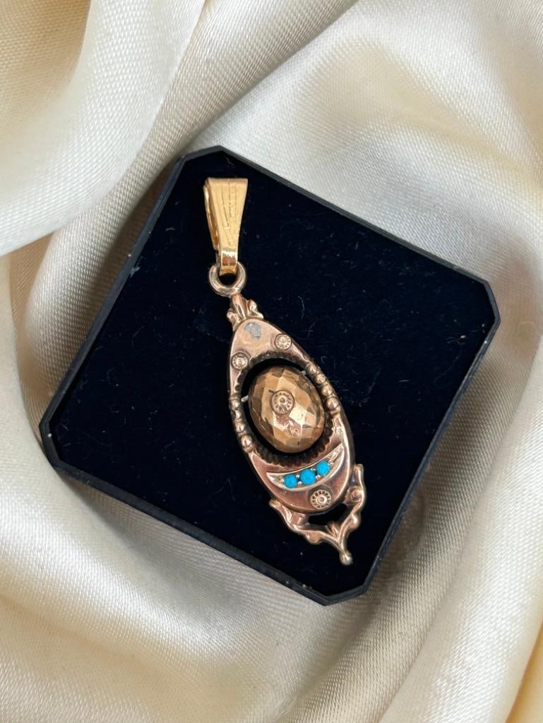 Antique 9ct Gold Turquoise Pendant - 2
