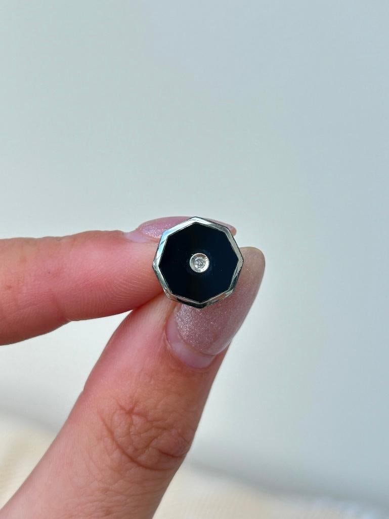 Antique Gold Onyx and Diamond Boxed Cufflink Mens Dress Stud Set - 5