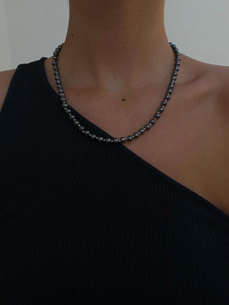 9ct Gold Haemetite Haitian Pearl Gold Spacer Necklace - 2