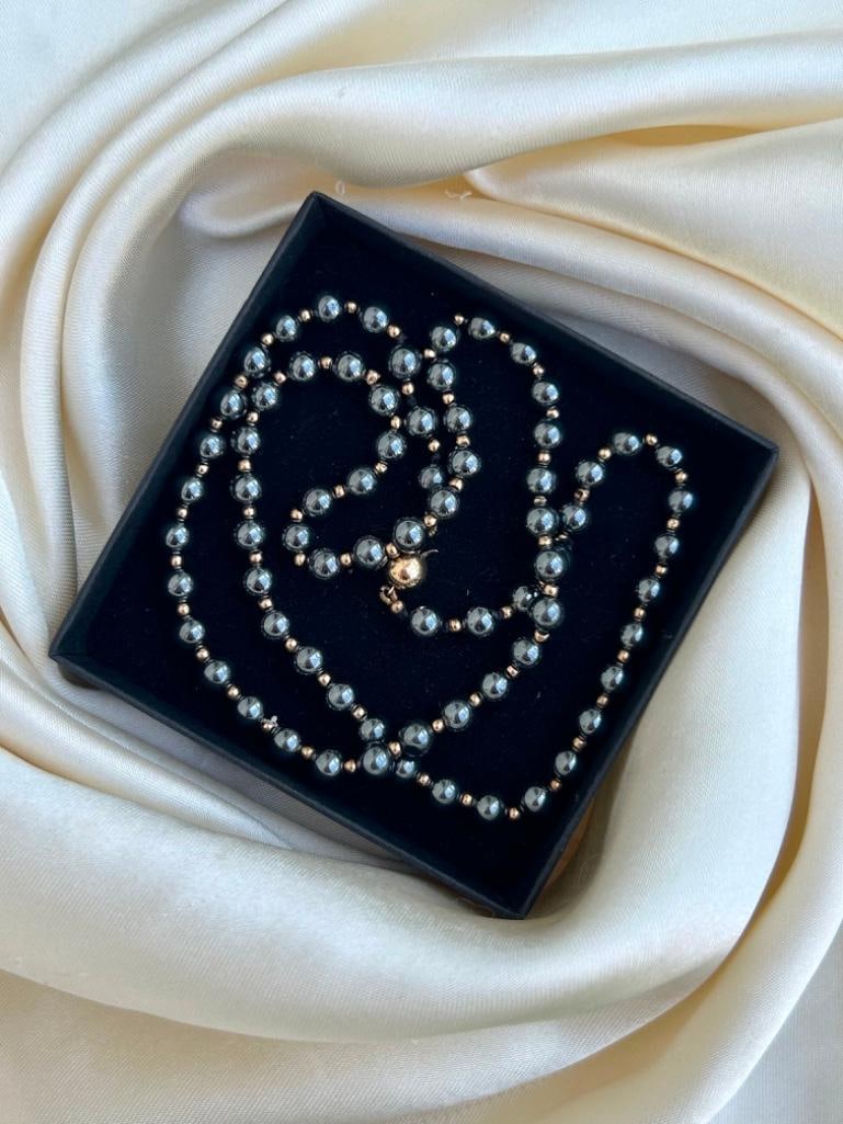 9ct Gold Haemetite Haitian Pearl Gold Spacer Necklace - 4