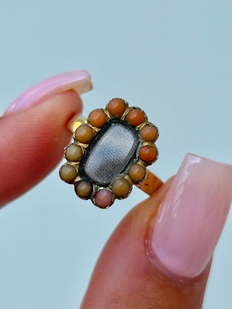 Antique Coral Locket Front Gold Ring: Antique Coral Locket Front Gold Ring sweetest coral ring measurements size UK M US 61/2 head of ring 15mm x 12mm weight 2.72g materials gold and coral