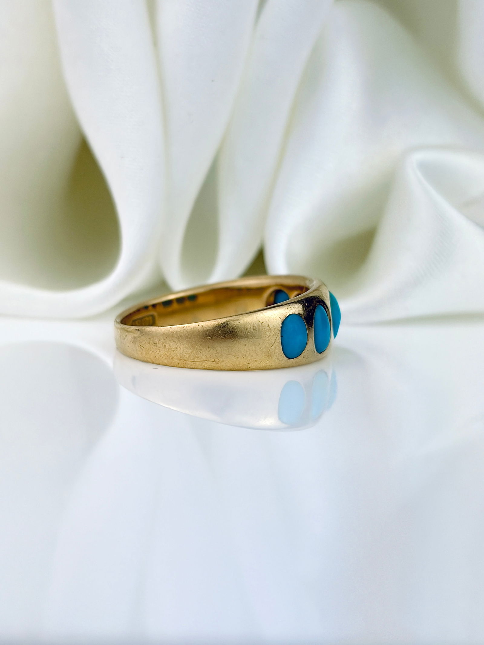 ANTIQUE 18CT YELLOW GOLD TURQUOISE 5 STONE RING - 2